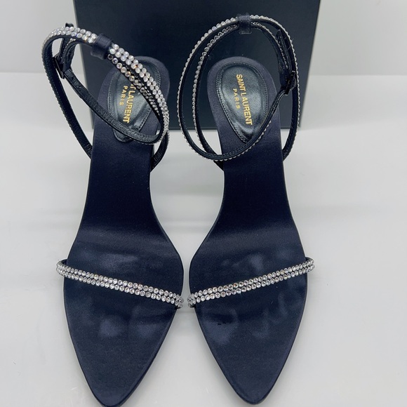 SAINT LAURENT GEORGIA SANDALS IN CREPE SATIN WITH RHINESTONES - Picture 13 of 14